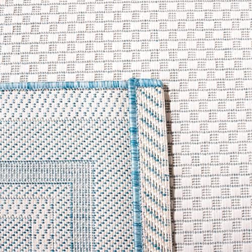 SAFAVIEH Washable Rug Outdoor Courtyard Collection - 4' Square, Ivory & Aqua Blue, Non-Shedding & Easy Cleaning, Ideal for Patio, Backyard, Mudroom (CY8475-53612) - Image 4