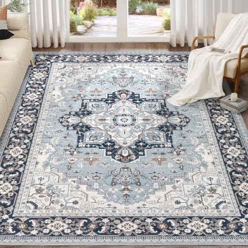 EIEIHOUSE Washable 7x9 Area Rugs for Living Room Antique Azure by EIEIHOUSE