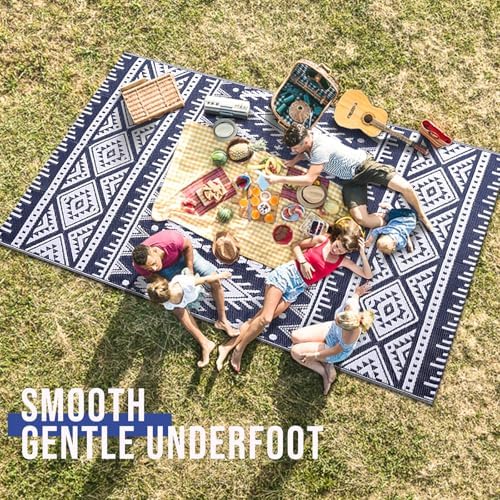 OLANLY Outdoor Rug 5x8 ft Waterproof Reversible Boho Mat, Navy & White - Image 5