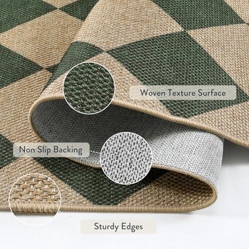 Lahome Checkered Easy Jute 3x5 Outdoor Patio Rug, Washable Rugs Green - Image 3