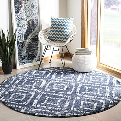 SAFAVIEH Adirondack Collection 3' Round Navy/Ivory ADR131N Diamond Distressed Non-Shedding Living Room Bedroom Area Rug by Unknown
