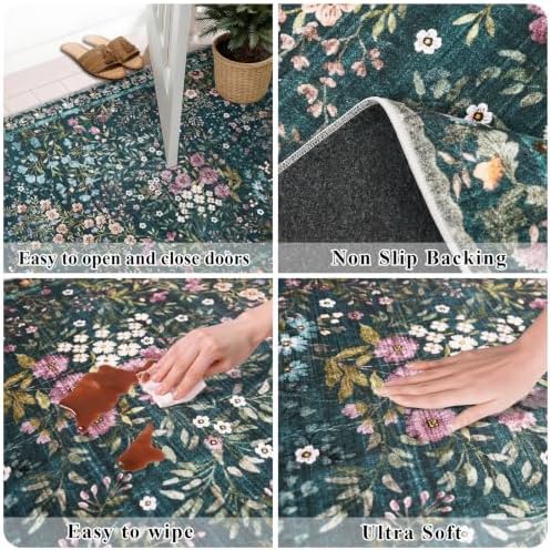 7x7 Vintage Floral Dining Room Rug - 7ft Square Low Pile Non Slip Machine Washable Area Rug, Indoor Carpet for Under Table/Bed Living Room Bedroom Office Nursery Entryway Playroom (7ft Square, Green) - Image 7