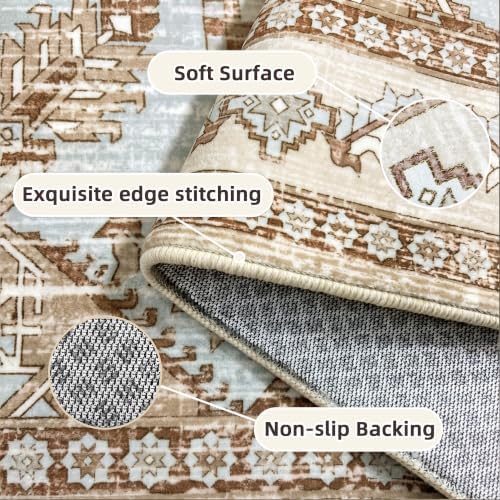 Area Rugs Runner 2x6 Washable Non-Slip Boho Indoor Carpets, Beige Tan - Image 3