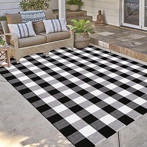 Bottalive Buffalo Plaid Outdoor Rug, 4' x 6' Black and White Check Indoor/Outdoor Area Rugs, Layering Rug for Hello/Welcome Door Mat, Washable Cotton Woven Farmhouse Mat for Fall Front Porch Décor by BOTTA