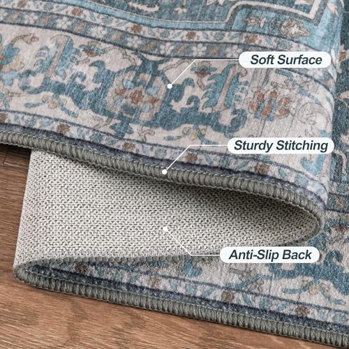 Tangsoo Vintage 2.6x8 Washable Hallway Runner Rugs, Non Slip Runner Blue - Image 6