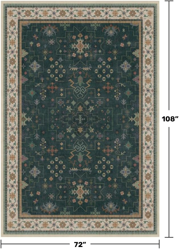 Hazo Haus Vintage Dark Green 6x9 Dining Room Rugs for Under Kitchen Table - Washable Livinig Room Rug - Unique Floral Pastel Low Pile Non-Slip Large Area Rugs for Bedroom - Image 2