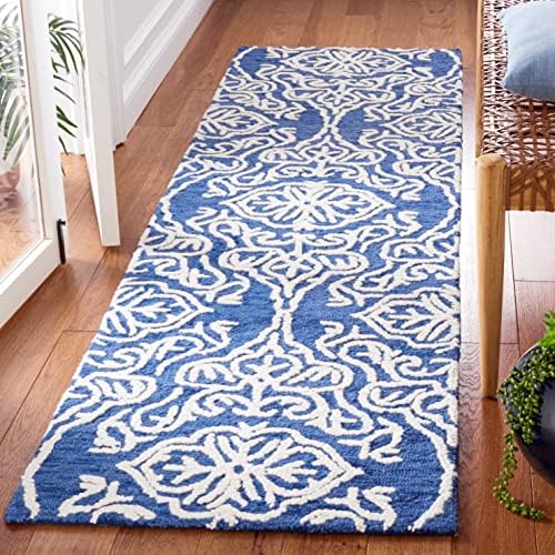 SAFAVIEH Blossom Collection Runner Rug - 2'3" x 8', Navy & Ivory, Handmade Wool, Ideal for High Traffic Areas in Living Room, Bedroom (BLM112N) - Image 2