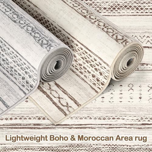 Tortania Area Rug Living Room Rugs - 5x7 Washable Large Soft Neutral Boho Moroccan Bohemian Farmhouse Rug Indoor Floor Carpet for Bedroom Under Dining Table Home Office Decor - Brown Beige - Image 5
