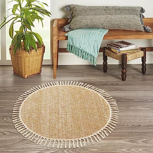 Collive Boho Round Area Rug, Soft Hand Woven Washable Bedroom Carpet 3ft - Image 5