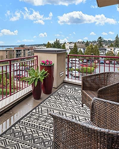 Outdoor Rug Carpet 6x9 ft, Flatweave Textured Outdoor Patio Rug Non Slip Indoor Outdoor Rugs with Rubber Particles Backing Boho Outdoor Area Rug for Patio Deck Front Porch Backyard Balcony - Image 6