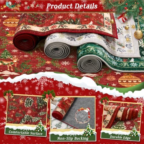 Madane Christmas Runner Rugs for Hallway 2x12, Red Washable Kitchen Rug - Image 5