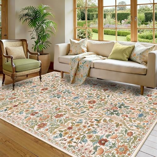 Floral Area Rug 5x8 Washable Botanical Carpet for Living Room - Image 2