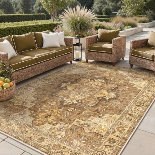 GENIMO Indoor Outdoor Rug, Washable for Patio and Deck, Taupe Brown, 5x8 by GENIMO