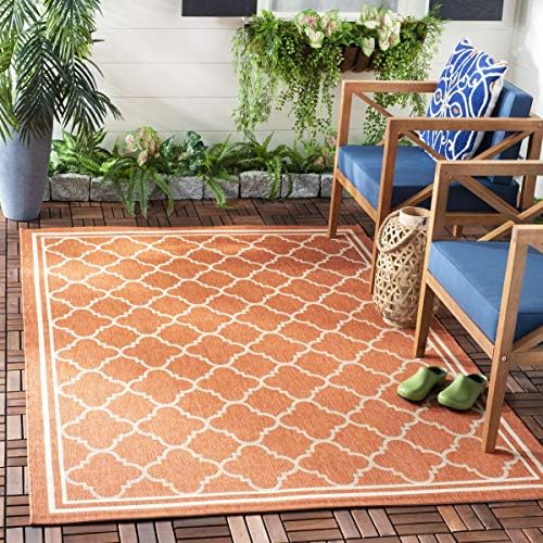 SAFAVIEH Washable Rug Outdoor Courtyard Collection - 4' Square, Terracotta & Bone, Non-Shedding & Easy Cleaning, Ideal for Patio, Backyard, Mudroom (CY6918-241) by Unknown