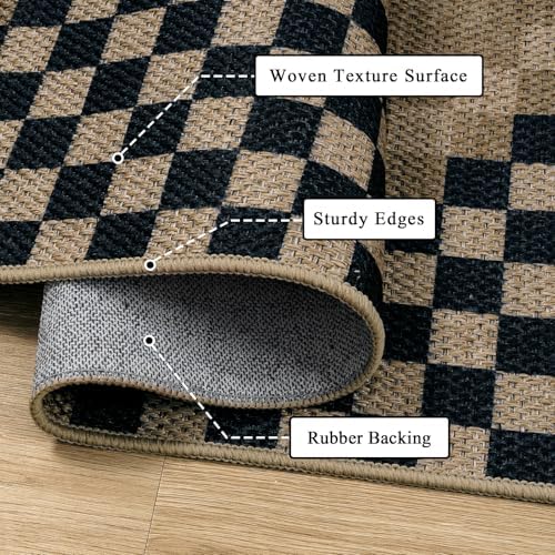 LIVEBOX Easy Jute Checkered Washable Entryway Rug 2x3, Non Slip Ultra Thin Front Door Mat Indoor Entrance, Farmhouse Small Kitchen Rug No Shed Jute Rugs Carpet for Hallway Bedroom Bathroom - Image 4
