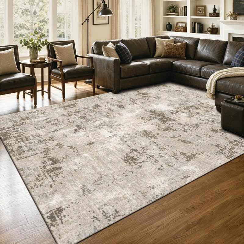 Gray Cream Distressed 5x7 ft Light Gray Cream Area Rug for Office by Unknown