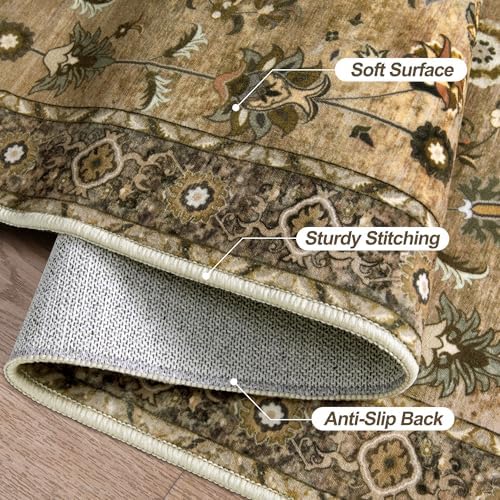 Brown 5x7 Washable Area Rugs for Living Room, Vintage Indoor Non Slip Rug - Image 5