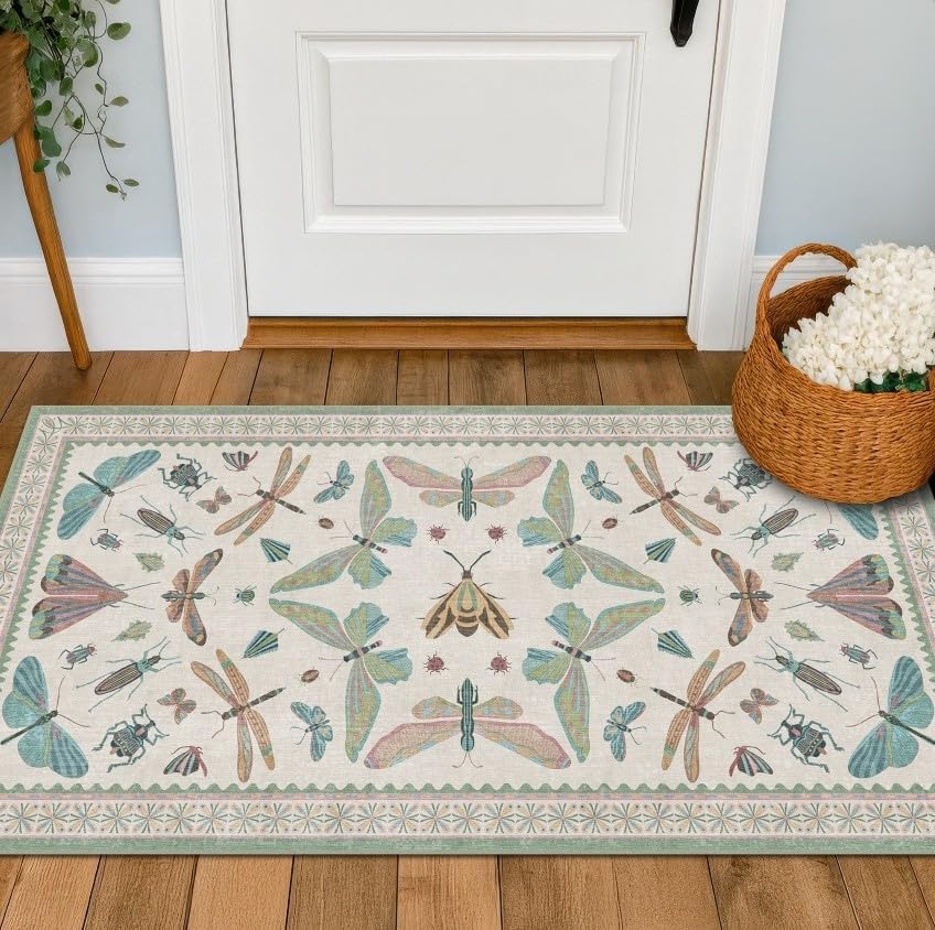 Hazo Haus Mint Green Washable Bathroom Rug - 2x4 Small Kitchen Rugs for Front Door Indoor Entrance, Low Pile Stain Resistant, Colorful Cool Aethestic by HazoHaus