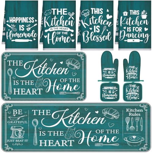 Fourluoo 10 Pcs Vintage Teal Kitchen Decor and Accessories Set by Fourluoo
