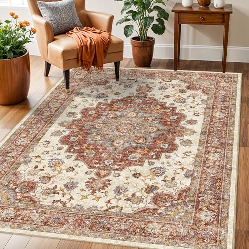 TOPRUUG 3x5 Living Room Area Rug: Vintage Washable Non-Slip Rug for Bedroom by TOPRUUG