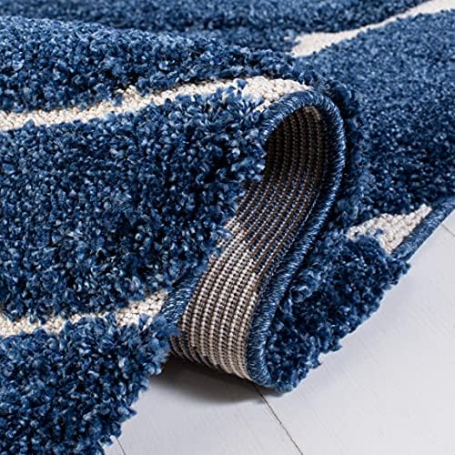 SAFAVIEH Florida Shag Collection Area Rug - 4' Square, Navy & Ivory, Non-Shedding & Easy Cleaning, Plush Thick Pile, Ideal for Living Room, Bedroom, Dining Space (SG471-6512) - Image 5
