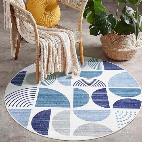 MUJOO Round Rug 4ft Small Circle Area Rug Washable Non Slip Modern Abstract - Image 7