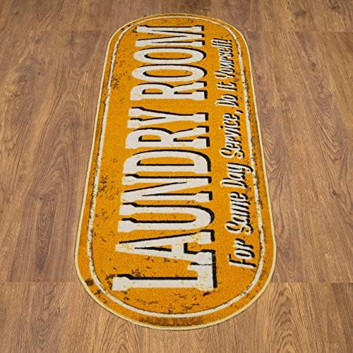 Ottomanson 20" x 59" Oval Laundry Room Rug - Non-Slip Mat for Laundry & Mudroom - Durable, Stain-Resistant, and Easy to Clean Perfect for High-Traffic Areas - Runner Rug for Entryway Bathroom, Yellow - Image 2