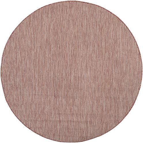 SAFAVIEH Outdoor Round Rug 6'7" - Courtyard Collection - Coastal Design, Red & Beige, Durable & Easy Cleaning, Ideal for Patio, Entryway, Mudroom, Deck, Backyard (CY8022-36521) - Image 6