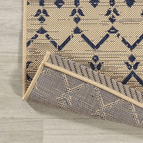 JONATHAN Y Moroccan Geometric Indoor Outdoor Area Rug 10X14 Beige/Navy, Ourika Textured Weave for Backyard, Patio, Porch, Easy-Cleaning, High Traffic, Pet-Friendly, Non-Shedding (SMB108H-14) - Image 5