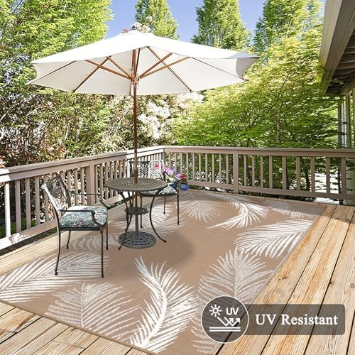 Pauwer Waterproof Outdoor Rug 5x8, Plastic Straw Patio Mat, Leaf Brown - Image 3