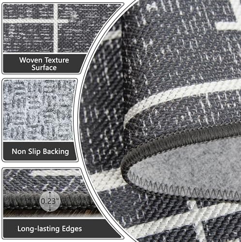 Distressed Stripe 2.6x12 Long Hallway Runner Rug Non Slip,Gray - Image 4