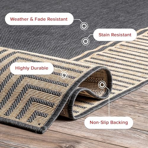 Nuloom Asha Dark Grey/Ivory, 4' x 6', Casual, Striped Border, Soft and Cozy, High Traffic, Stain Resistant, Easy Clean, Durable Area Rug for Indoor/Outdoor Patio, Deck, Porch, Garden, Courtyard - Image 6