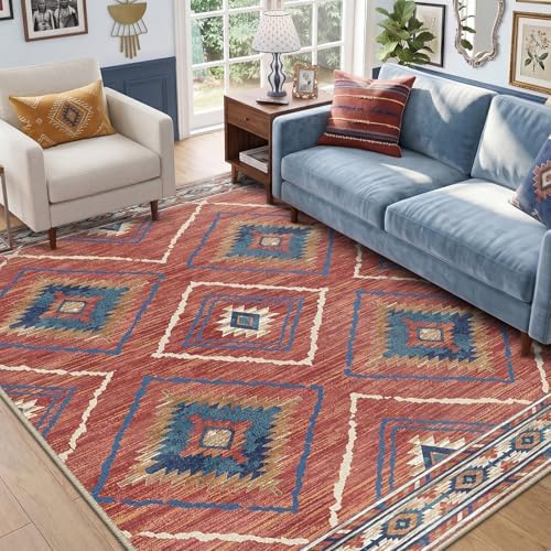 BESTSWEETIE 7'x9' Washable Area Rug for Living Room Bedroom Red/Orange - Image 2