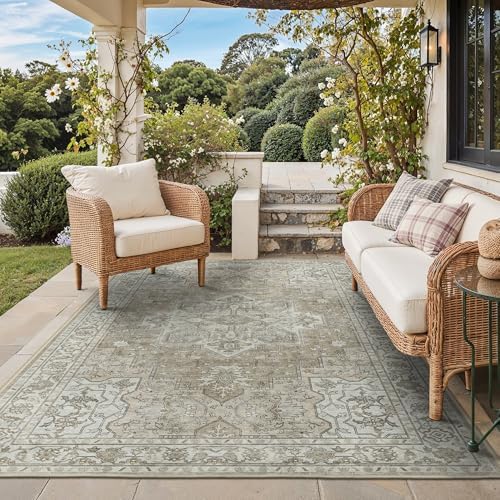 GENIMO Indoor Outdoor Rug, Washable for Patio and Deck, Cream Beige, 5x8 by GENIMO