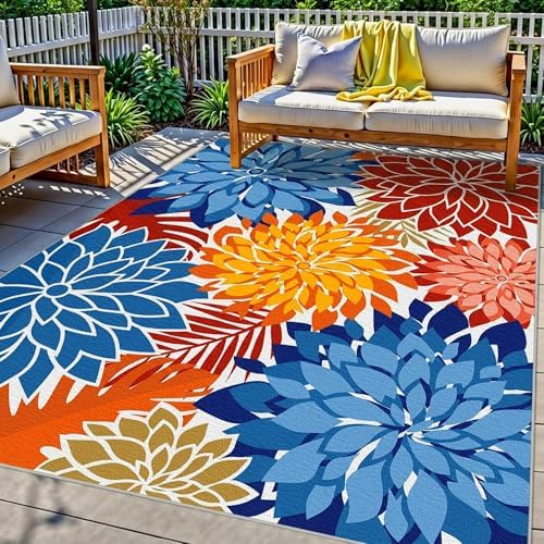 Outdoor Rug Waterproof, Washable Patio Rug for Deck, 9x12, Multicolored by ArenaRug