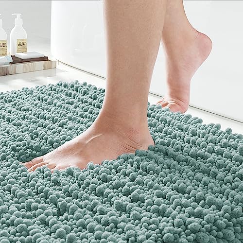 Yimobra Long Bathroom Rugs Non Slip Washable 44x24 Inch - Ultra Soft Absorbent Chenille Bath Mat, Quick Dry Shaggy Floor Carpet for Tub Shower, Grayish Green Home Decor Accessories by Yimobra