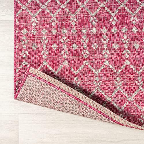 JONATHAN Y Moroccan Geometric Indoor Outdoor Round Area Rug 5 Ft Fuchsia/Light Gray, Ourika Textured Weave for Backyard, Patio, Porch, Easy-Cleaning, Pet-Friendly, Non-Shedding (SMB108Q-5R) - Image 4
