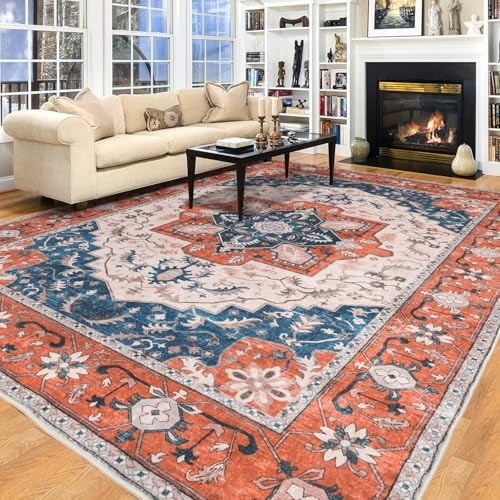 Lessymo 8x10 Area Rug for Living Room,Washable Soft Carpet Tangerine Blue by Lessymo