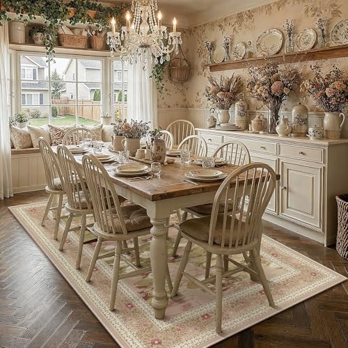 PureCozy Pink Area Rug 5x7 Living Room Vintage Floral Non-Slip Carpet - Image 2