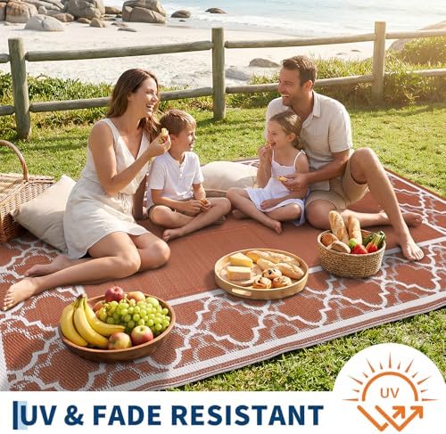 Garvee Reversible Outdoor Rug 10x14, Waterproof Outdoor Rug, Orange - Image 5