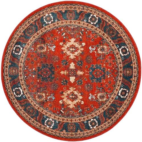 SAFAVIEH Vintage Hamadan Collection Area Rug - 5'3" Round, Orange & Blue, Traditional Persian Design, Non-Shedding & Easy to Clean, Ideal for Living Room, Bedroom, Dining Space (VTH214C) - Image 3