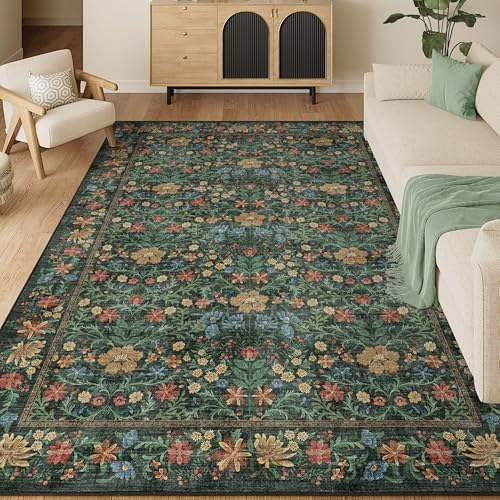 DUKINO 6x9 Area Rug, Vintage Floral Washable Rugs for Living Room, Green by DUKINO