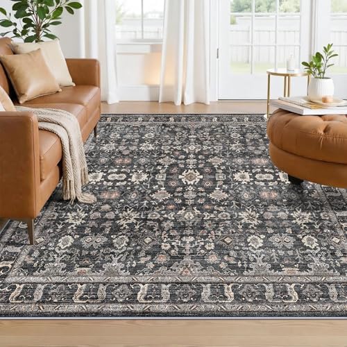 Washable 6x6 Rug Square - Ultra Soft Living Room Area Rug Under Sofa Black by TOPRUUG