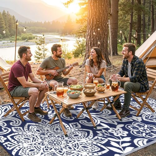 Findosom Waterproof Outdoor Rug 8' x 10' - Reversible Mandala Outdoor Plastic Straw Rug, Durable Foldable Patio Rug for RV, Deck, Balcony, Backyard, Picnic, Porch, Camping, Beach, Navy - Image 4
