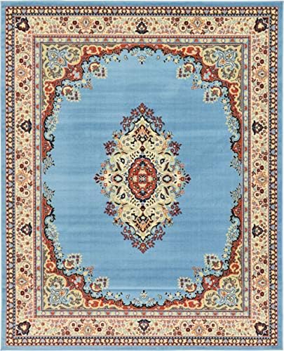 Unique Loom Reza Collection Traditional Persian Style Area Rug, 8 x 10 ft, Light Blue/Ivory - Image 4