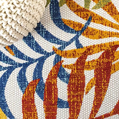 JONATHAN Y Tropics Palm Indoor Outdoor Square Area Rug 5X5 Cream/Orange - Image 4