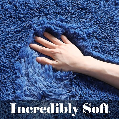ONASAR Navy Blue Area Rugs for Living Room Bedroom, 5x8 Fluffy Bedside Rug, Soft Plush Fuzzy Shaggy Indoor Floor Carpets for Nursery Kids Boys Girls Men Teen Playroom Home Decor Aesthetic - Image 2