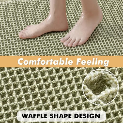 MIULEE Set of 2 Waffle Bathroom Rugs Sage Green Bath Mat 17"x24"+20"x32" - Image 5