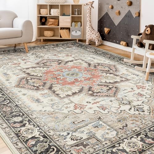 Vintage 5x7 Rugs for Living Room Washable Area Rug Multi Cream - Image 6