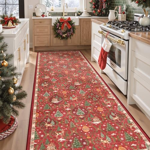 Madane Christmas Hallway Runner 3x8, Red Kitchen Rugs Washable Entryway Rug - Image 2